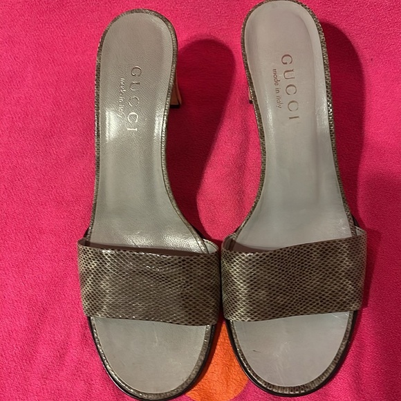 Gucci sandals python print in black and moss green vintage - Picture 3 of 5